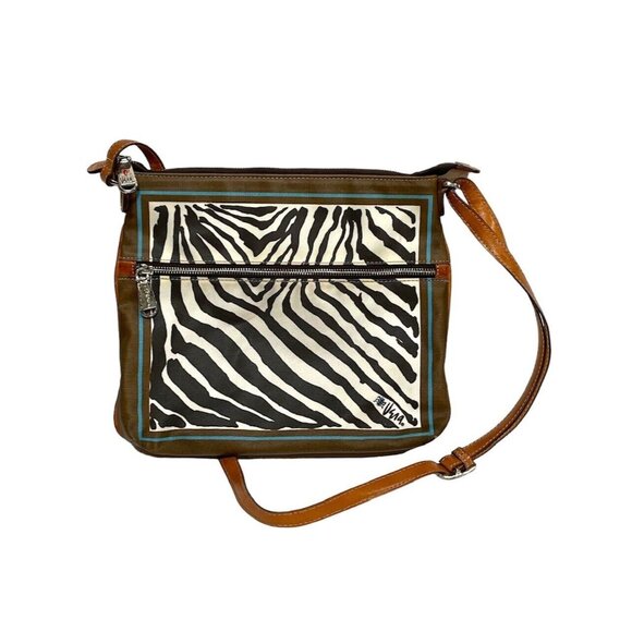 BRIGHTON Vera Neumann Zebra Animal Print Crossbody Purse Leather & Coated Canvas - Picture 2 of 6